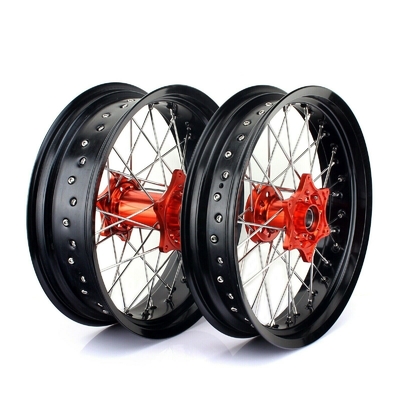 3.50x17&quot; 4,25x17&quot; Supermoto Alloy Räder für SX SXF EXC 125-530 Schwarze Felgen und orangefarbene Drehscheiben