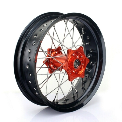 3.50x17&quot; 4,25x17&quot; Supermoto Alloy Räder für SX SXF EXC 125-530 Schwarze Felgen und orangefarbene Drehscheiben