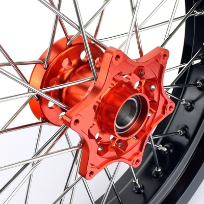 3.50x17&quot; 4,25x17&quot; Supermoto Alloy Räder für SX SXF EXC 125-530 Schwarze Felgen und orangefarbene Drehscheiben