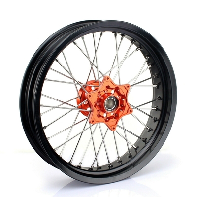 3.50x17&quot; 4,25x17&quot; Supermoto Alloy Räder für SX SXF EXC 125-530 Schwarze Felgen und orangefarbene Drehscheiben
