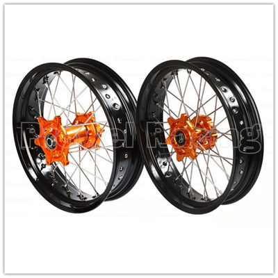 3.50x17&quot; 4,25x17&quot; Supermoto Alloy Räder für SX SXF EXC 125-530 Schwarze Felgen und orangefarbene Drehscheiben
